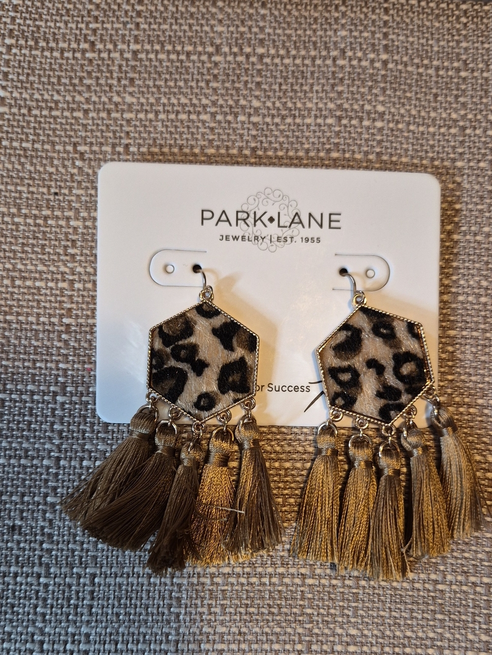 Park Lane Leopard Hexagon Tassel Earrings - Taupe & Brown